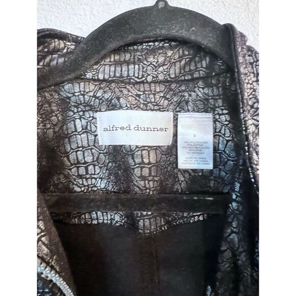 Alfred Dunner Women's Jacket sz 8 Gunmetal Gray Metallic Lizard Print Lined Zip - Picture 4 of 8